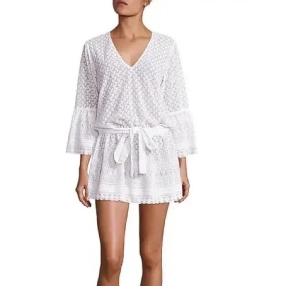 Melissa Odabash Other - Melissa Odabash White Crochet Lace Beach Cover-Up Tunic with Tie